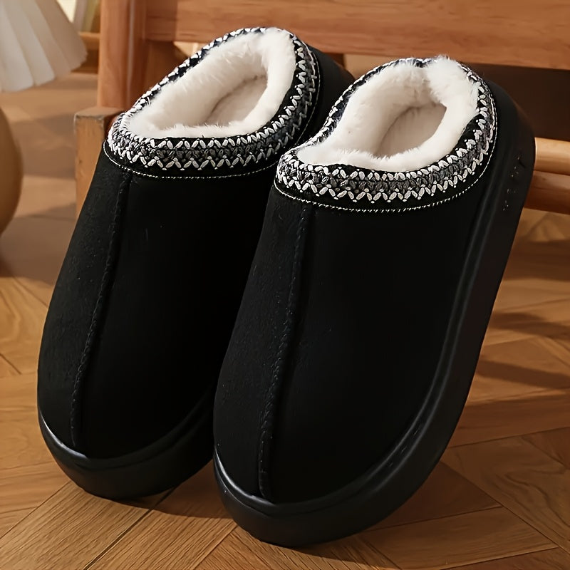 Women's Cozy Lace-Trimmed Slippers - Solid Color - Thick Sole for Non-Slip Grip - All-Season Comfort, Easy Care - Ladies Slippers