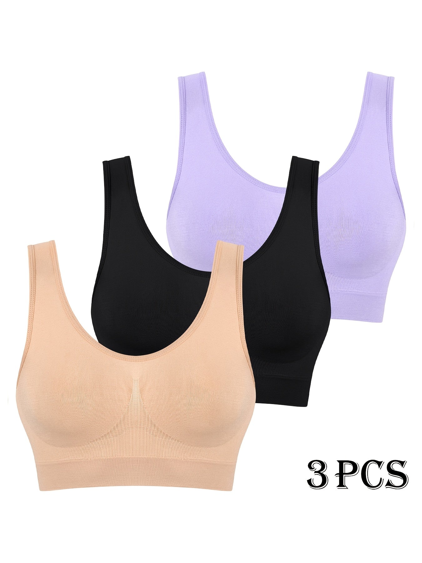3 pcs - Women's Seamless High-Impact Sports Bras - No Padding Lightweight Breathable Mesh - High Elasticity for Gym, Yoga, Running - Elegant Special Series - Highelasticity Fabric