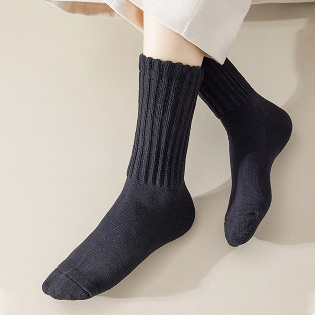 3 Pairs - Warm Winter Socks - Unisex Breathable Mid Calf Socks - Solid Color Stacked Long Socks