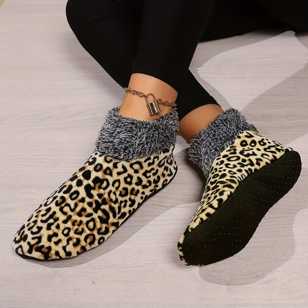 4 Pairs - Women's Winter Leopard Slipper Socks - Thickened Velvet - Warm House Shoes - Soft &amp; Cozy for Indoor Use