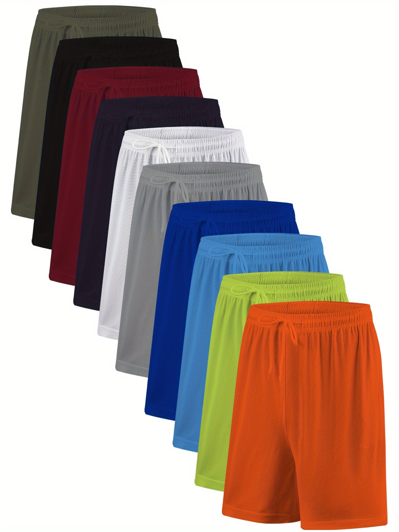 10 pairs - Men's Quick-Dry Athletic Shorts - Gym, Running, Training - All-Season Workout &amp; Casual Pants - Multi-Color Set (Green, Black, Red, White, Blue, Grey, Navy, Orange, Lime,) - Soft Breathable Fabric for Sports, Everyday