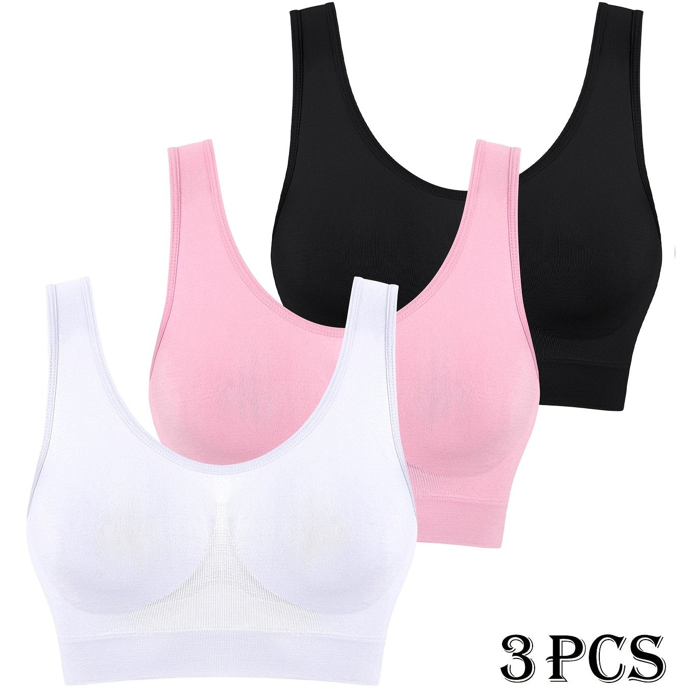 3 pcs - Women's Seamless High-Impact Sports Bras - No Padding Lightweight Breathable Mesh - High Elasticity for Gym, Yoga, Running - Elegant Special Series - Highelasticity Fabric