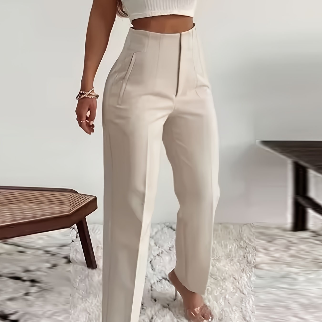 Women's High-Waisted Slim-Fit Office Pencil Pants - Trousers for Professional Workwear Formal Attire - Office Pants, Business Casual, Sophisticated Look
