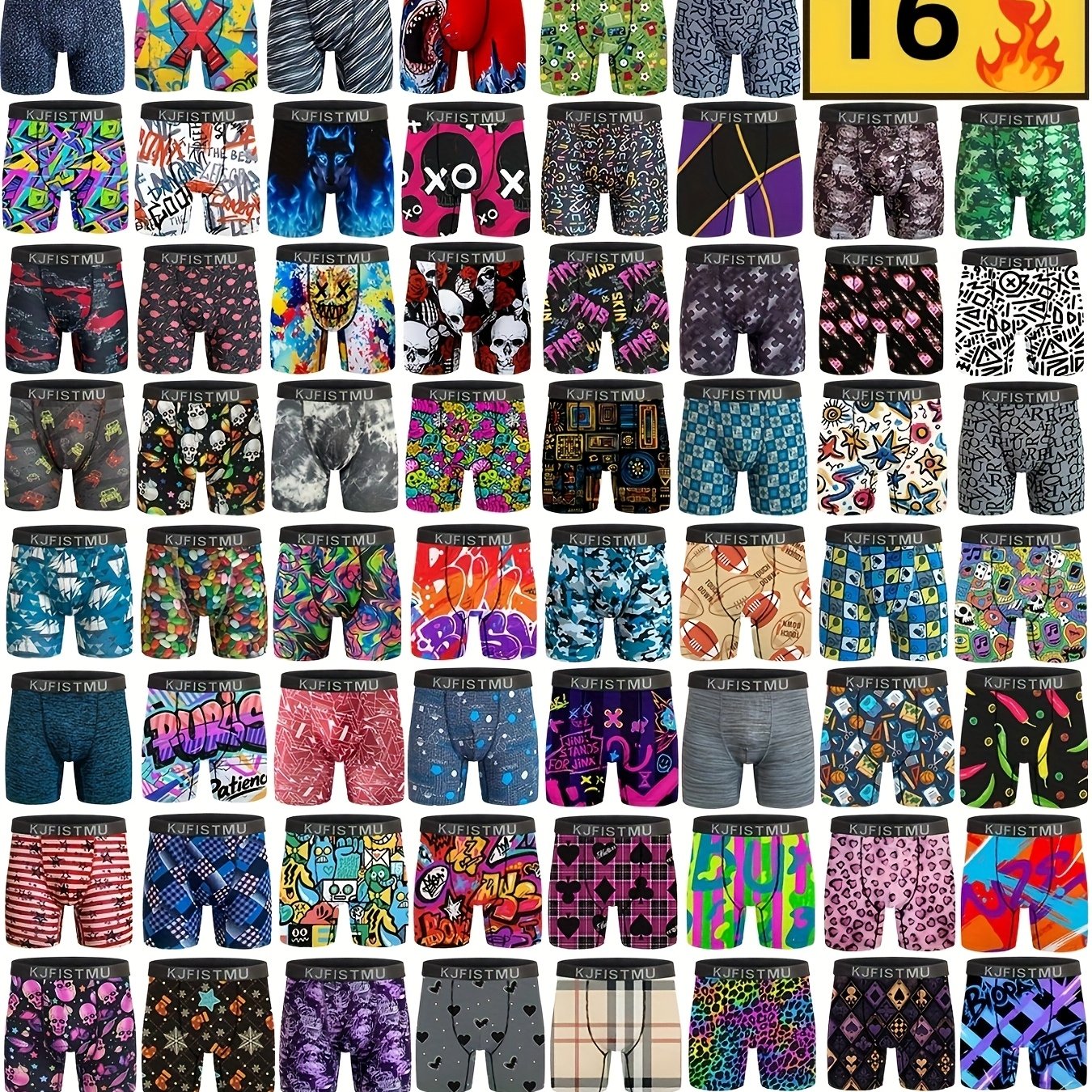 16 pairs - Random Men's Graffiti, Letter, Striped, Printed, Boxer Brief Shorts - Comfortable Loose Shorts, Breathable, Soft, Elastic Waistband, Quick-drying - Suitable For Daily Wear And Sports, Can Be Worn In All Seasons