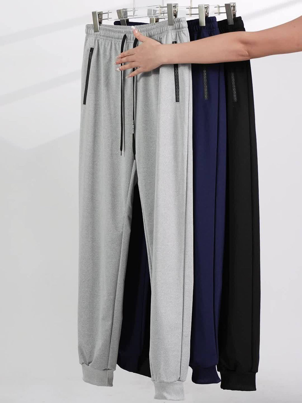 3 pairs - Men's Athletic Pants - Stretch Joggers with Zippered Legs, Elastic Drawstring Waist - Gym, Casual, Outdoor - All-Season Loose Fit Trousers - Heavy-Duty for Everyday &amp; Formal Wear - Ideal Gift for Men, Jogging Pants, Soft