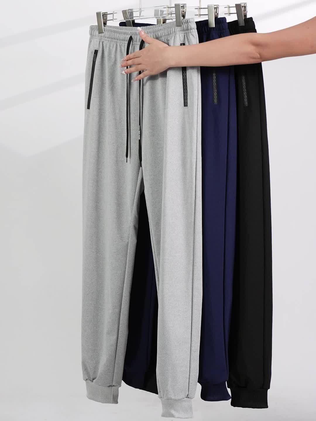 3 pairs - Men's Athletic Pants - Stretch Joggers with Zippered Legs, Elastic Drawstring Waist - Gym, Casual, Outdoor - All-Season Loose Fit Trousers - Heavy-Duty for Everyday &amp; Formal Wear - Ideal Gift for Men, Jogging Pants, Soft