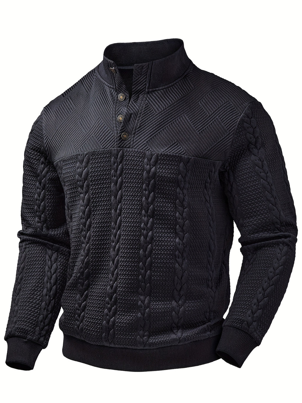 Men's Henley Shirt - Soft Stretch Long Sleeve Button-Up Shirt with Elastic hem, Formal & Casual Button-Up Blouse for Office, Outdoor, Vacation - Spring/Fall Layering Essential in Dark Colors (Navy, Black, Brown) - Easy-Care E