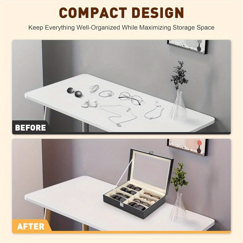 8-compartment Glasses Storage Case - Glasses Collection Case - Luxury PU Material