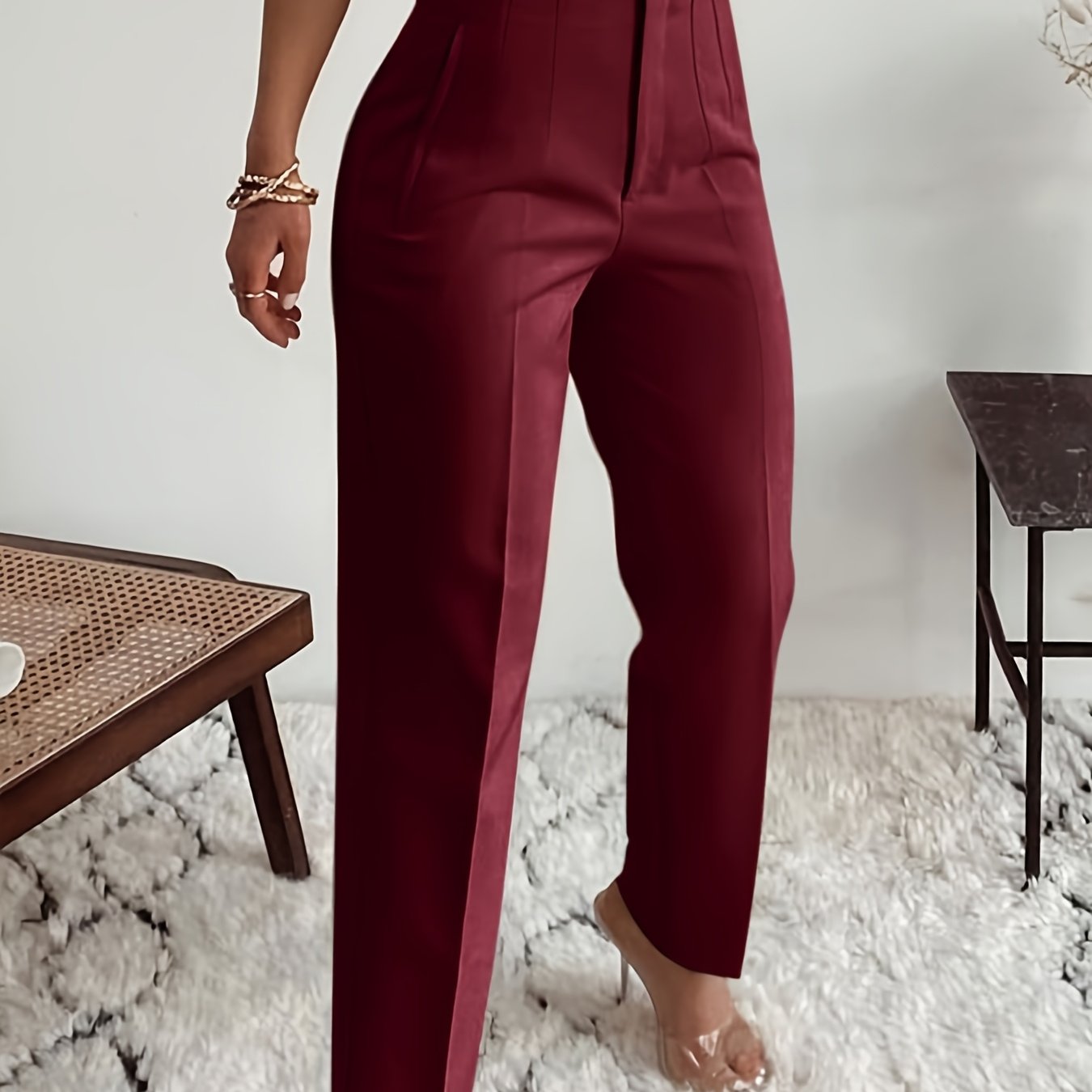 Women's High-Waisted Slim-Fit Office Pencil Pants - Trousers for Professional Workwear Formal Attire - Office Pants, Business Casual, Sophisticated Look