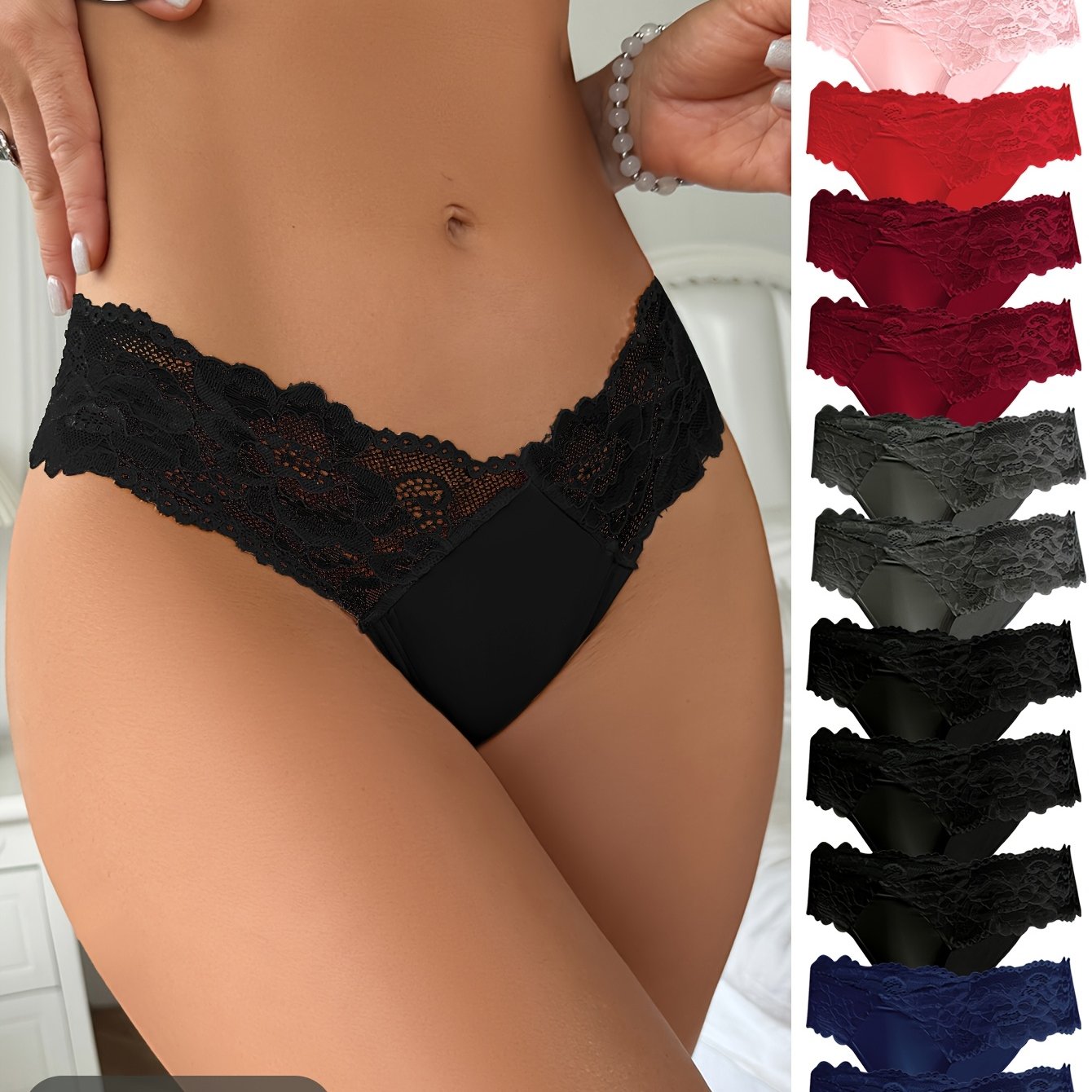 12 pairs - Women's Low-Waist Thongs in Assorted Colors - Sexy Floral Lace Panties - Soft &amp; Breathable Nylon Blend - Stretchy Comfort Fit Underwear for All-Day Wear