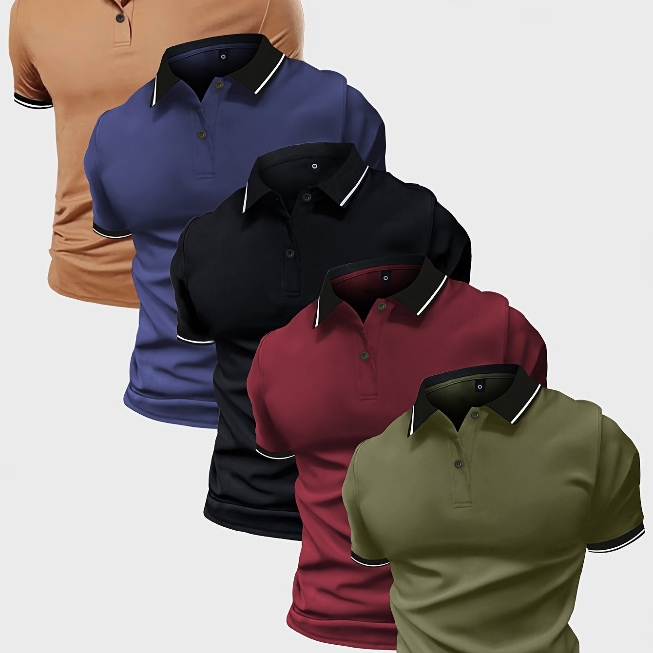5 Men's Polo Shirts with Collar - Solid Color - Short Sleeves - Available in Multiple Colors - Suitable for Work And Casual Sportswear