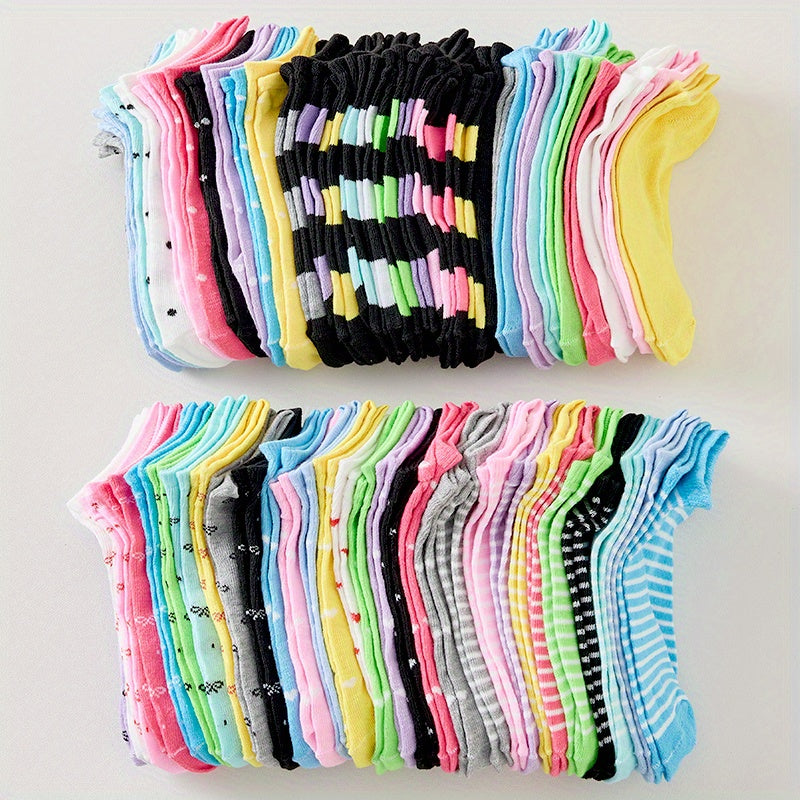 20 Pairs - Women's Heart Pattern Ankle Socks - Soft Breathable, Assorted Geometric &amp; Polka Dot Designs, Assorted Colors, Playful Sock Designs - Comfortable Sock Material