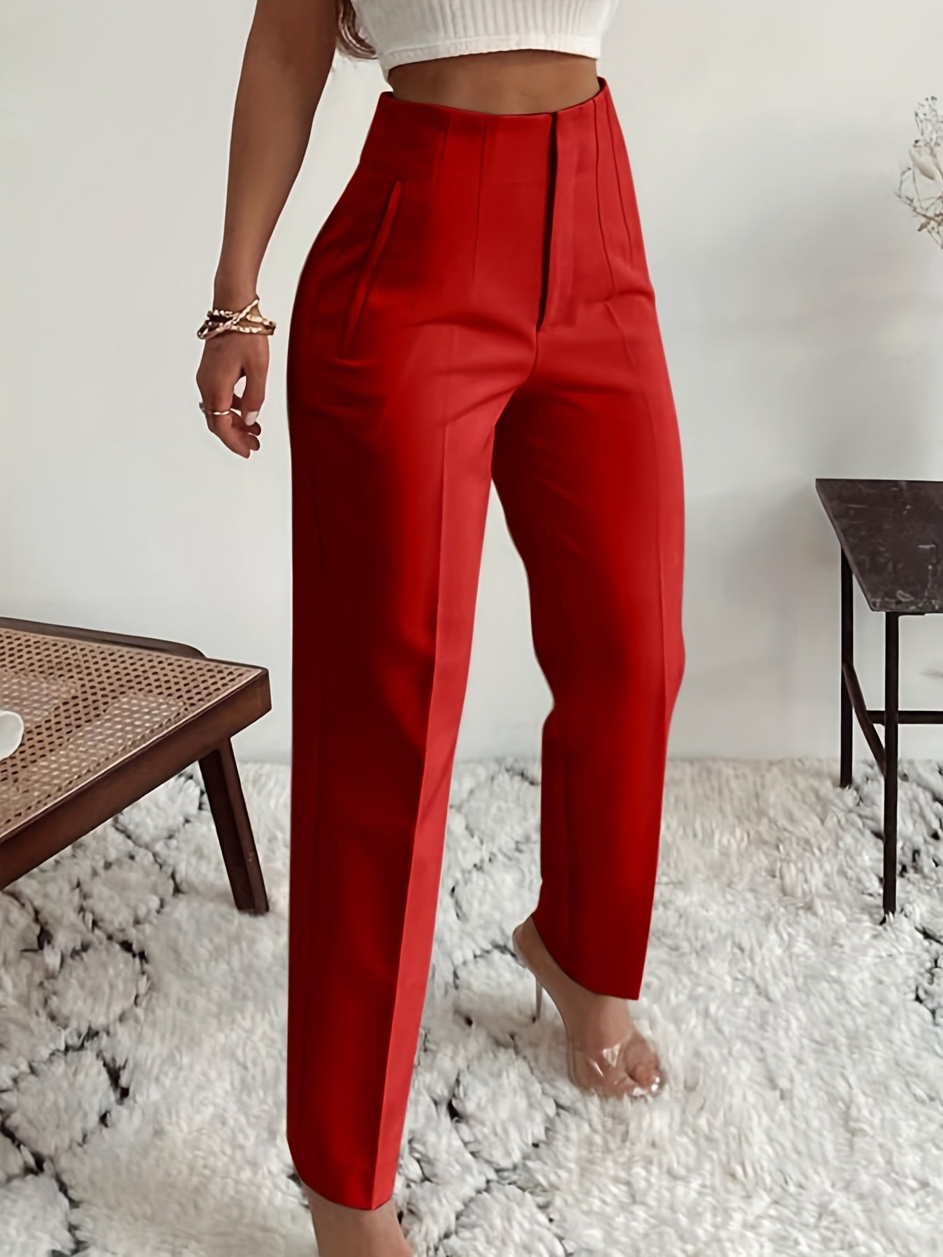 Women's High-Waisted Slim-Fit Office Pencil Pants - Trousers for Professional Workwear Formal Attire - Office Pants, Business Casual, Sophisticated Look