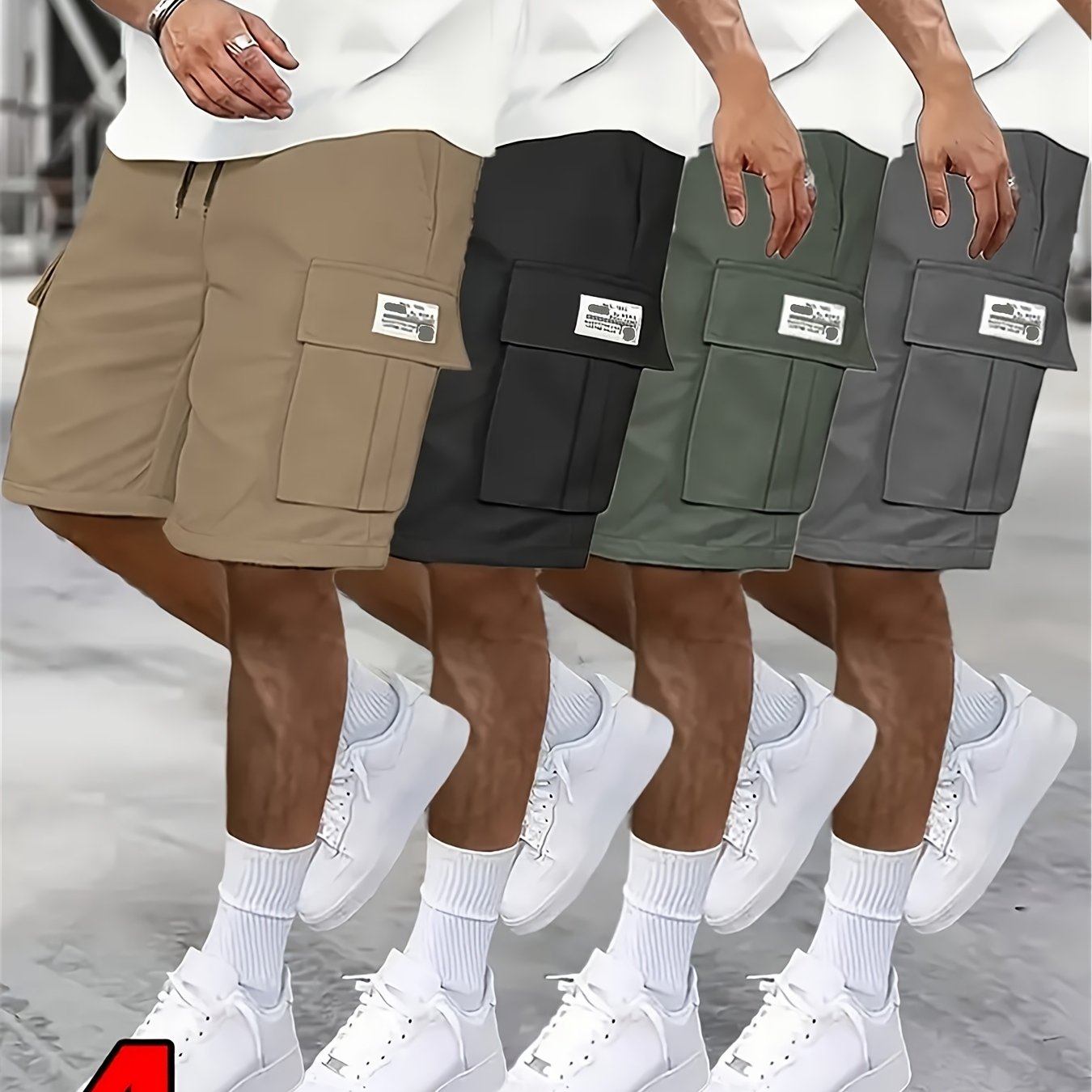 4 pairs - Men's shorts, casual loose shorts, perfect choice, large pocket workwear shorts, summer workwear shorts