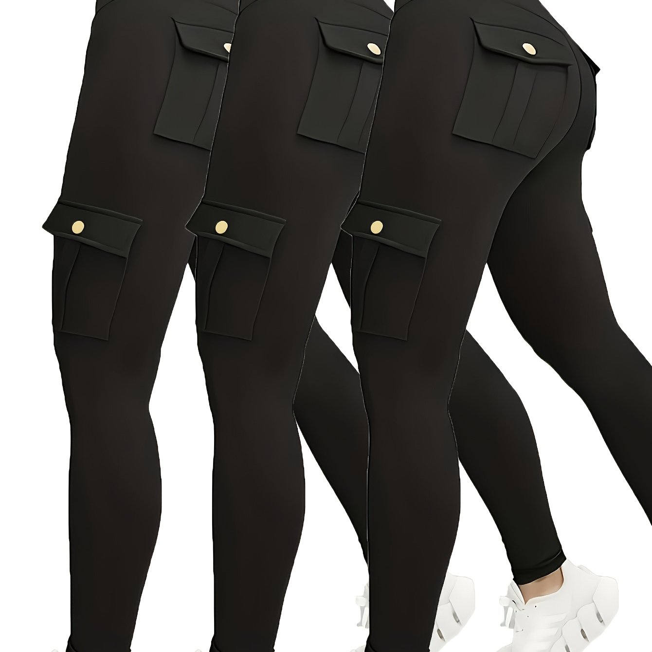 High-Waisted Sports Leggings with Pockets - College-Style Polyester Fabric with Stretch Waist - Yoga Pants - Solid Color Tight Leggings - Plus Size Leggings