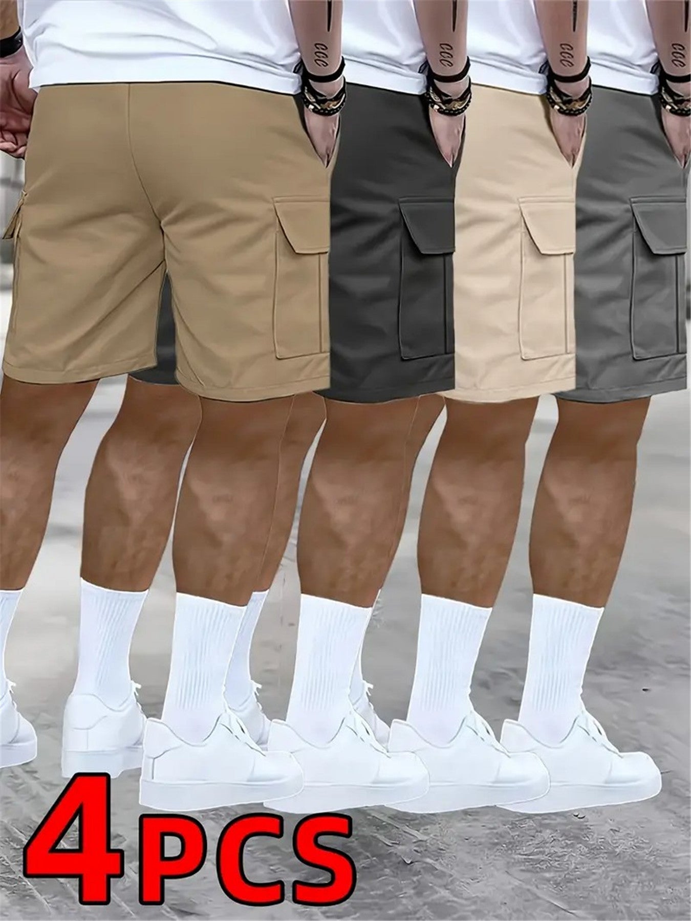 4 pairs - Men's shorts, casual loose shorts, perfect choice, large pocket workwear shorts, summer workwear shorts