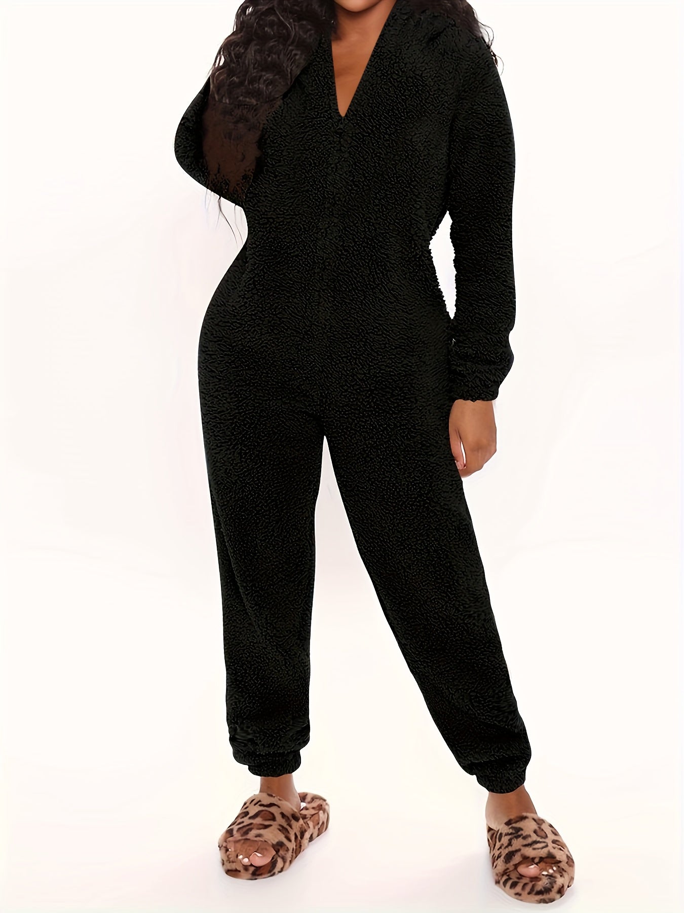 Fuzzy Cozy Hooded Pajama Jumpsuit - Comfy &amp; Cute Long Sleeve Zipper Pajamas - Women's Lingerie &amp; Sleepwear - Music Festival