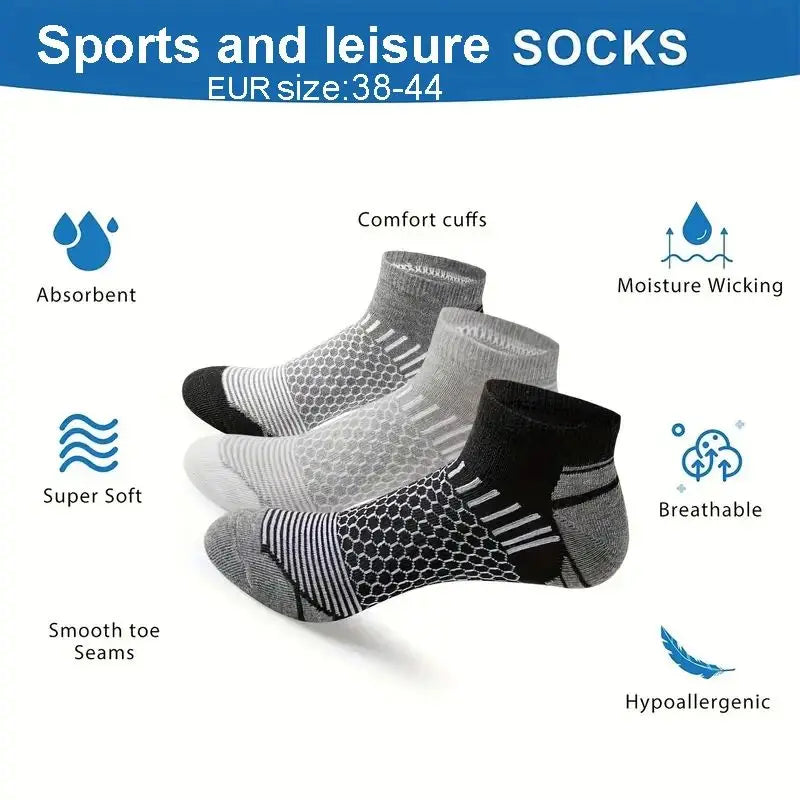 6 pairs - Men's Short Sports Socks - Moisture-Wicking, Breathable, All-Season Athletic Socks