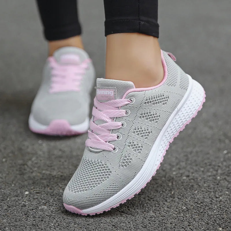 Women's Casual Shoes - Fashion Breathable - Walking Mesh Flat Shoes - Tenis Sneakers