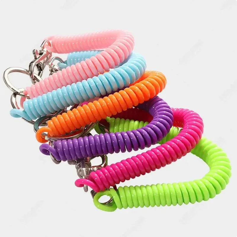 1-3 Pcs - 18cm Spiral Elastic Spring Rope Keychain - Key Ring Metal Carabiner for Anti-lost Ant-theft Phone, Wallet - Spring Key Cord Clasp Hook