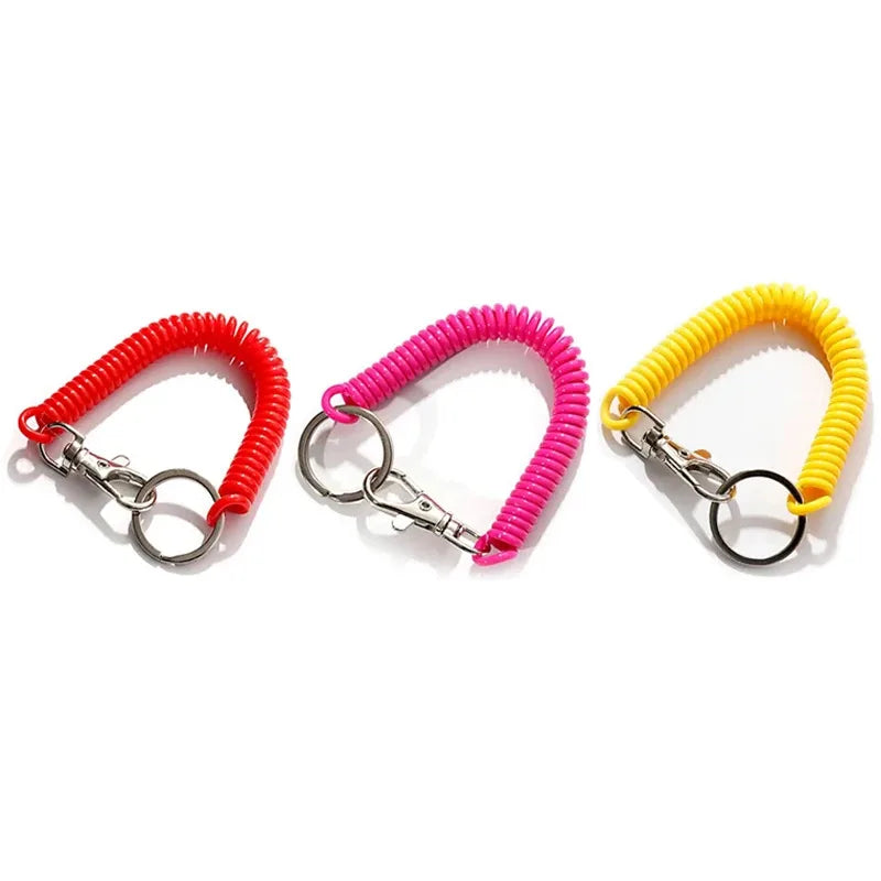 1-3 Pcs - 18cm Spiral Elastic Spring Rope Keychain - Key Ring Metal Carabiner for Anti-lost Ant-theft Phone, Wallet - Spring Key Cord Clasp Hook