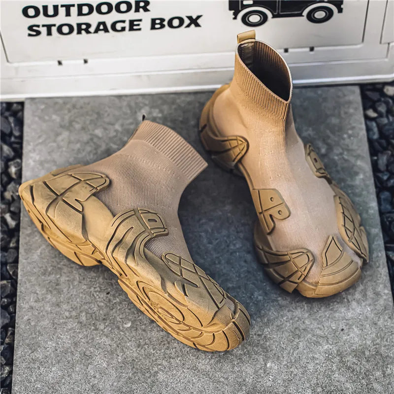 Men's Casual Boots - Designer Soft Sneakers - Slip-On Flat Lightweight Walking Sport Shoes