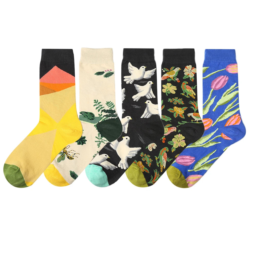 5 pairs - New Men's and Women's Cotton Socks - Casual Colorful Socks - Crew Socks - Street Skateboard Socks - Happy, Funny, Harajuku, Sox, Meias