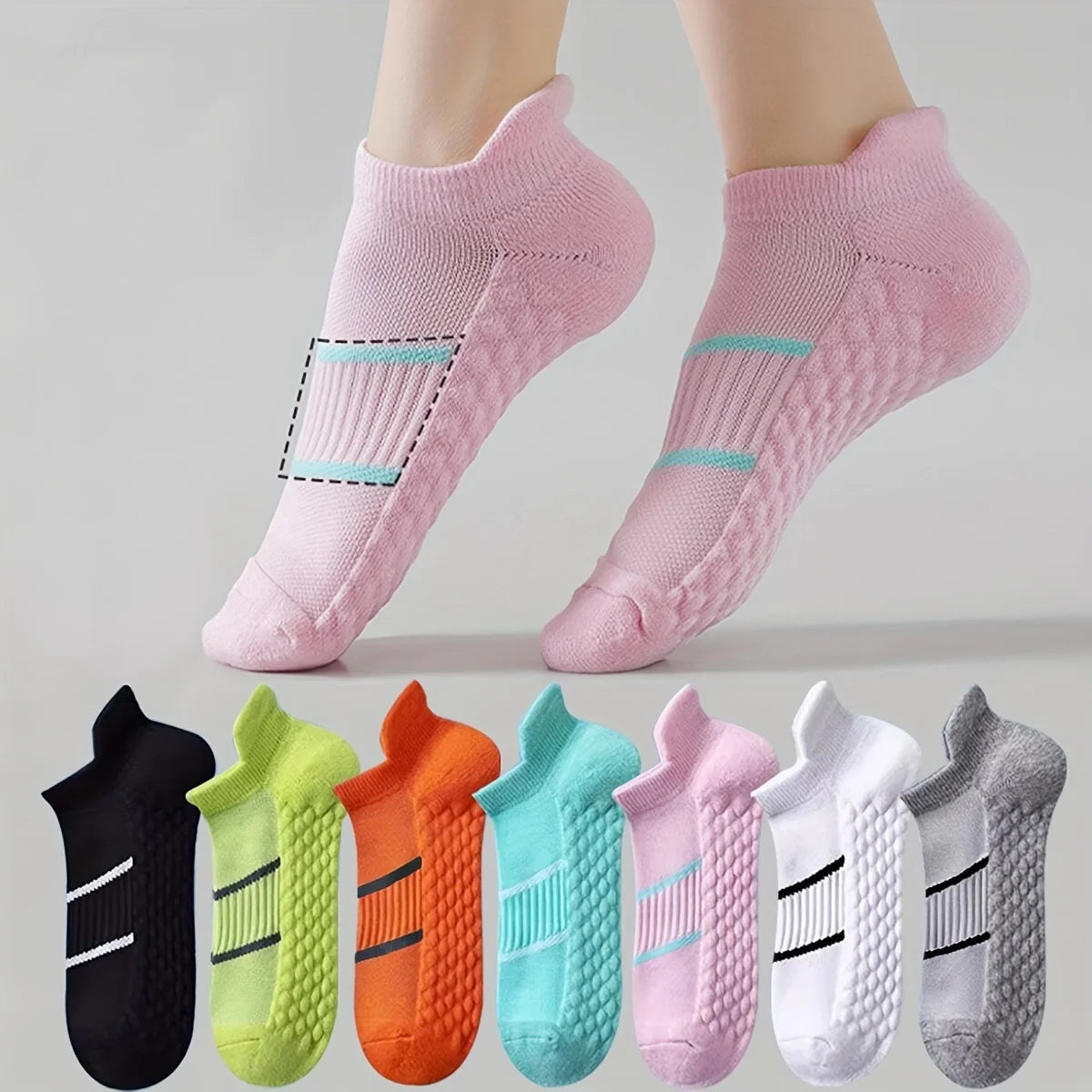 7 pairs - Women's Stripe Pattern Textured Socks - Comfy & Sporty Short Socks - Women's Stockings & Hosiery