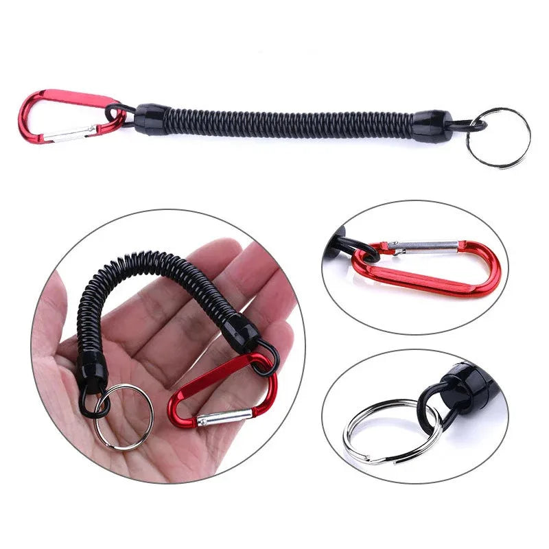 5pcs Fishing Lanyards - Tactical Retractable Spring Elastic Rope With Carabiner - Camping - Anti-lost Phone Keychain - Fishing Rope