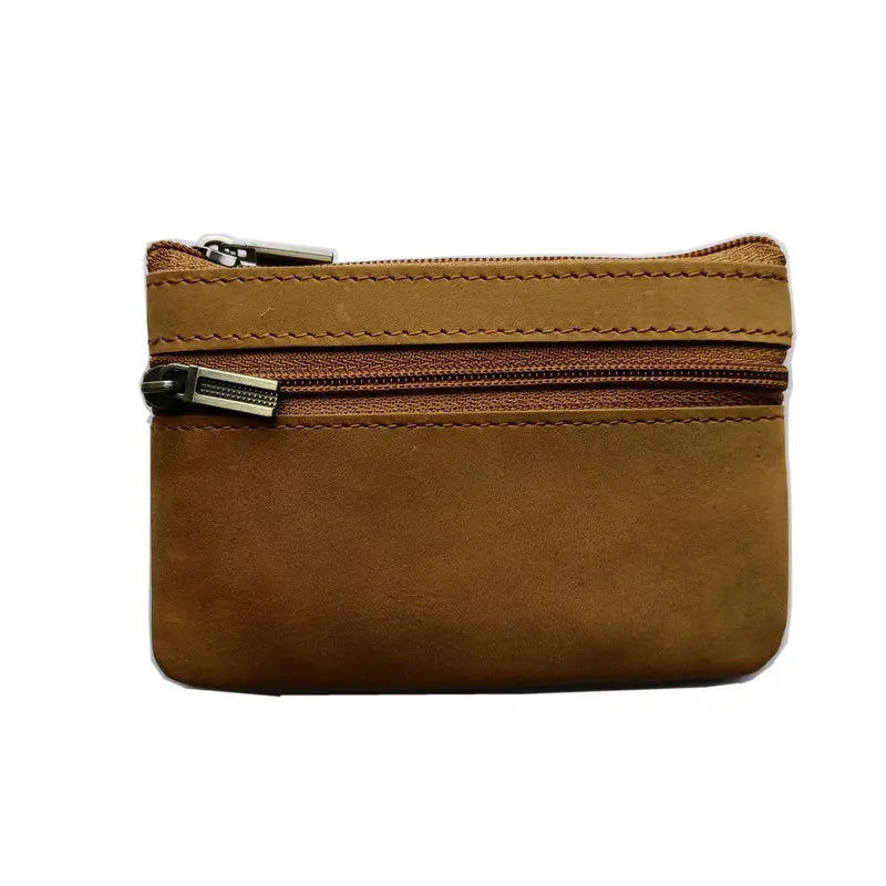 Vintage Crazy Horse Leather Men's Coin Purse Genuine Leather Zipper Coin Wallet Retro Key Holder Small Money Bag