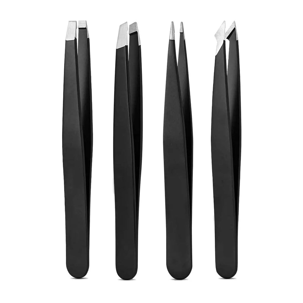 Black Tweezer Set, High Precision Stainless Steel Eyebrow Tweezers for Facial Hair, Inward Growing Hair and Splinter Remover Kit