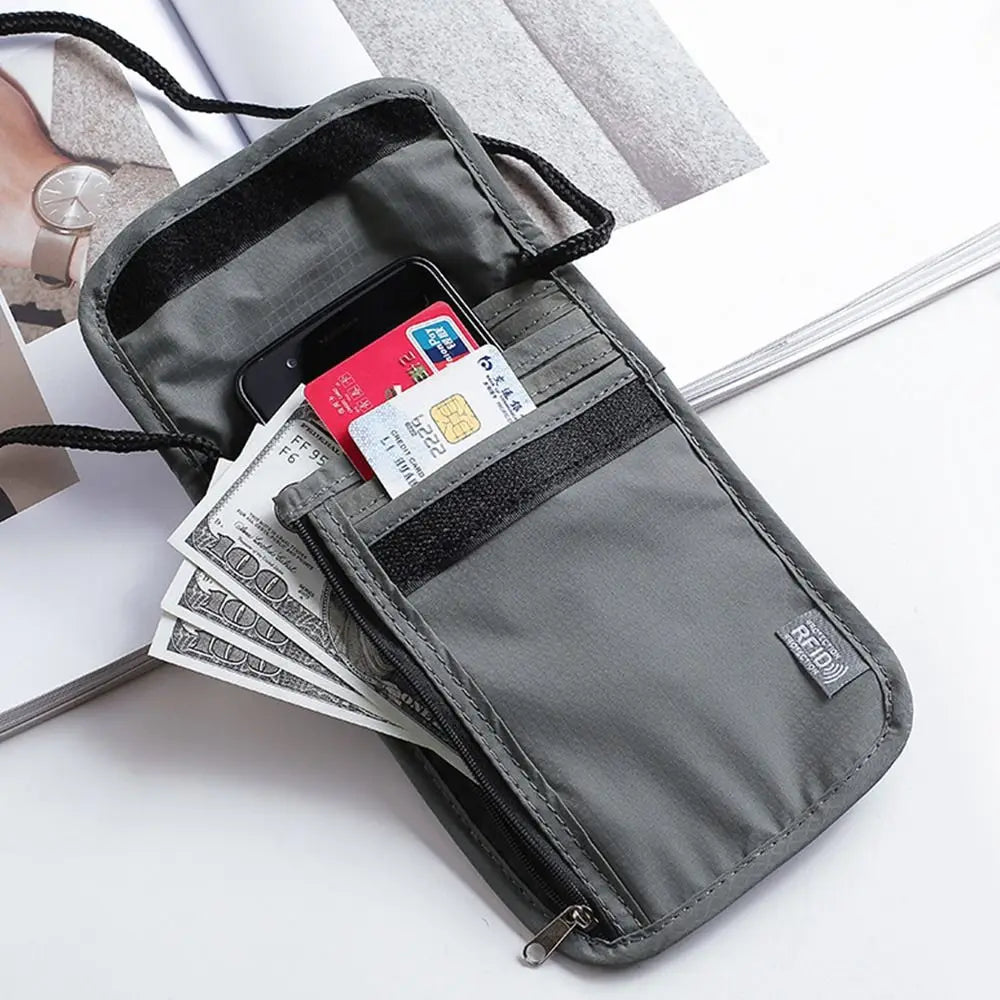 Water-resistant RFID Nylon Storage Pouch - Travel Document Card, Passport Neck Bag Wallet - Money, Document, Card, Passport, Pouch
