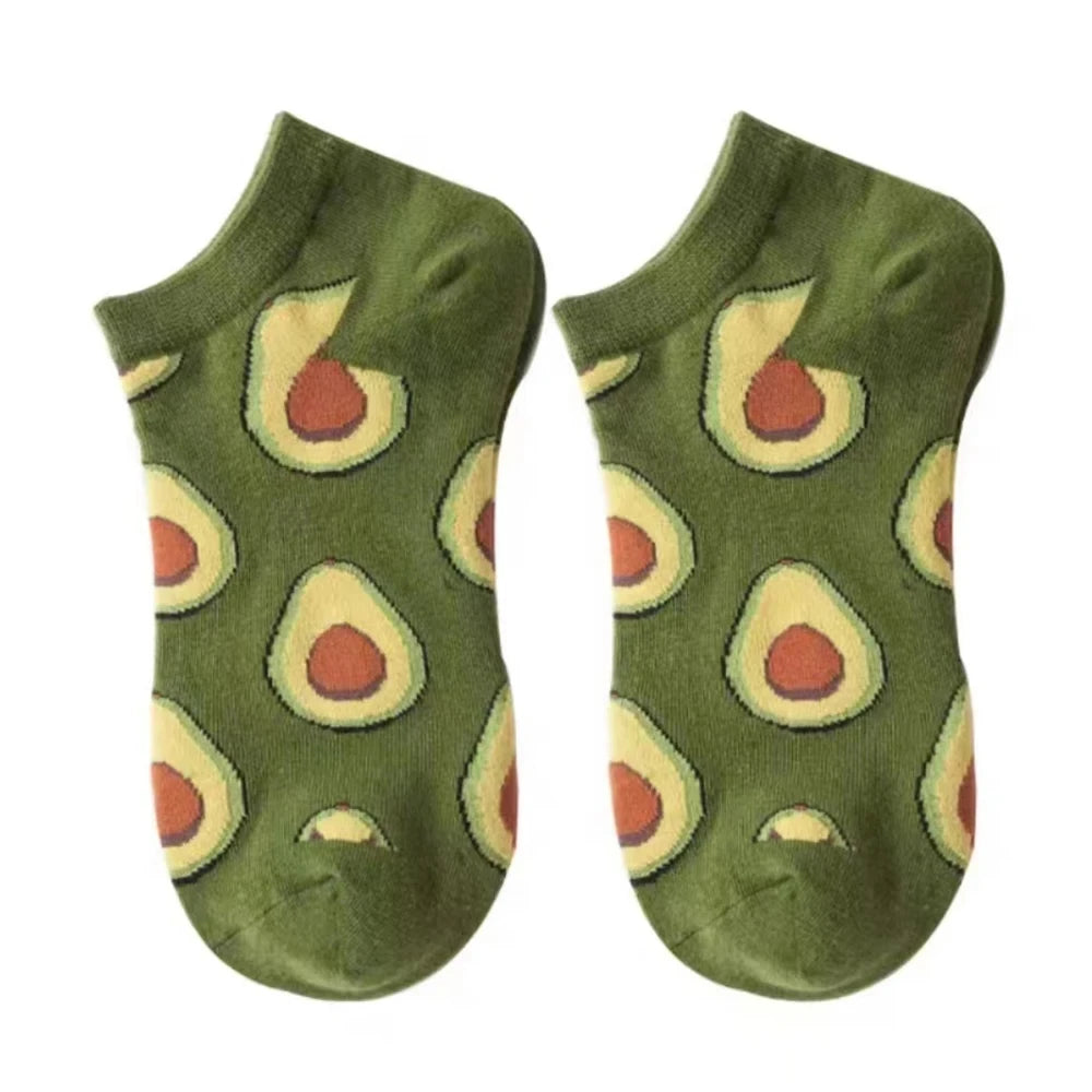 5 Pairs - Women's Avocado Low Cut Ankle Socks - Cartoon Fresh Fashion - Breathable Kawaii Comforts