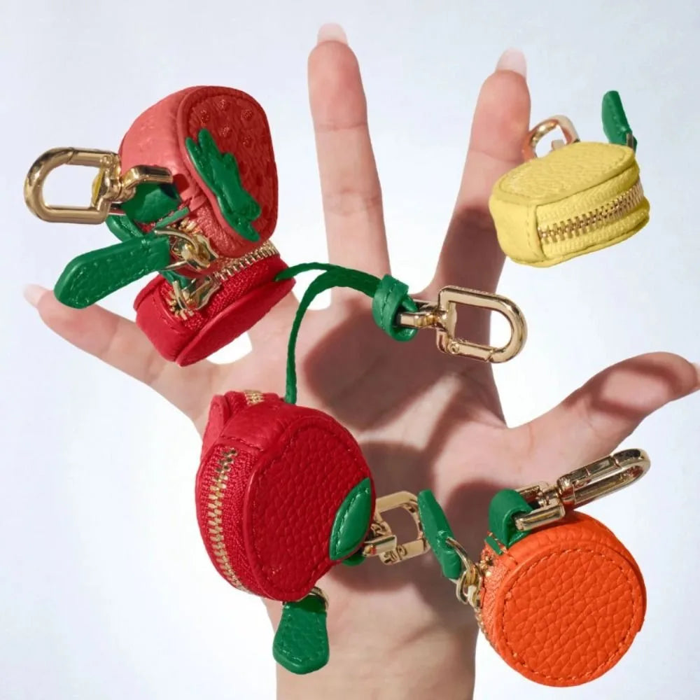 Fruit Shape Coin Purse - Cherry, Strawberry, Cute PU Leather Pendant Bags - Korean Style Keychain - Earphone Bag - Mini Storage Bag