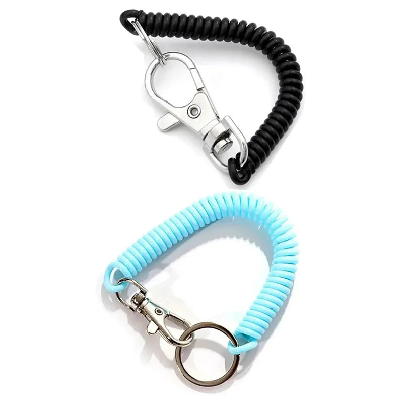 1-3 Pcs - 18cm Spiral Elastic Spring Rope Keychain - Key Ring Metal Carabiner for Anti-lost Ant-theft Phone, Wallet - Spring Key Cord Clasp Hook