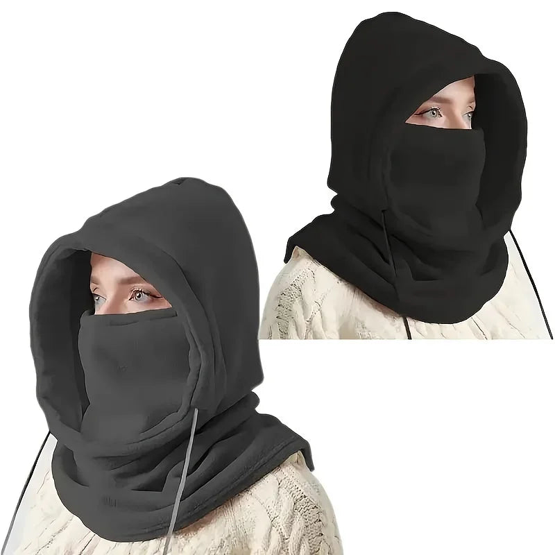 Balaclava Knit Hood - Windproof Mask with Drawstring - Motorcycle Riding Headgear - Warm Knitted Cap for Cold Weather