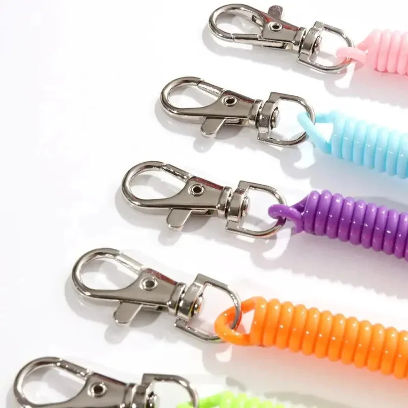 1-3 Pcs - 18cm Spiral Elastic Spring Rope Keychain - Key Ring Metal Carabiner for Anti-lost Ant-theft Phone, Wallet - Spring Key Cord Clasp Hook