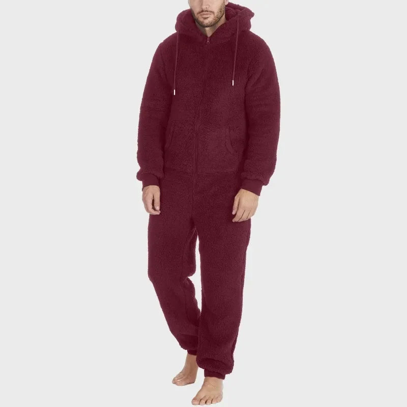Men's Sleepwear Jump Suit - Plush Thermal One-piece Pajamas