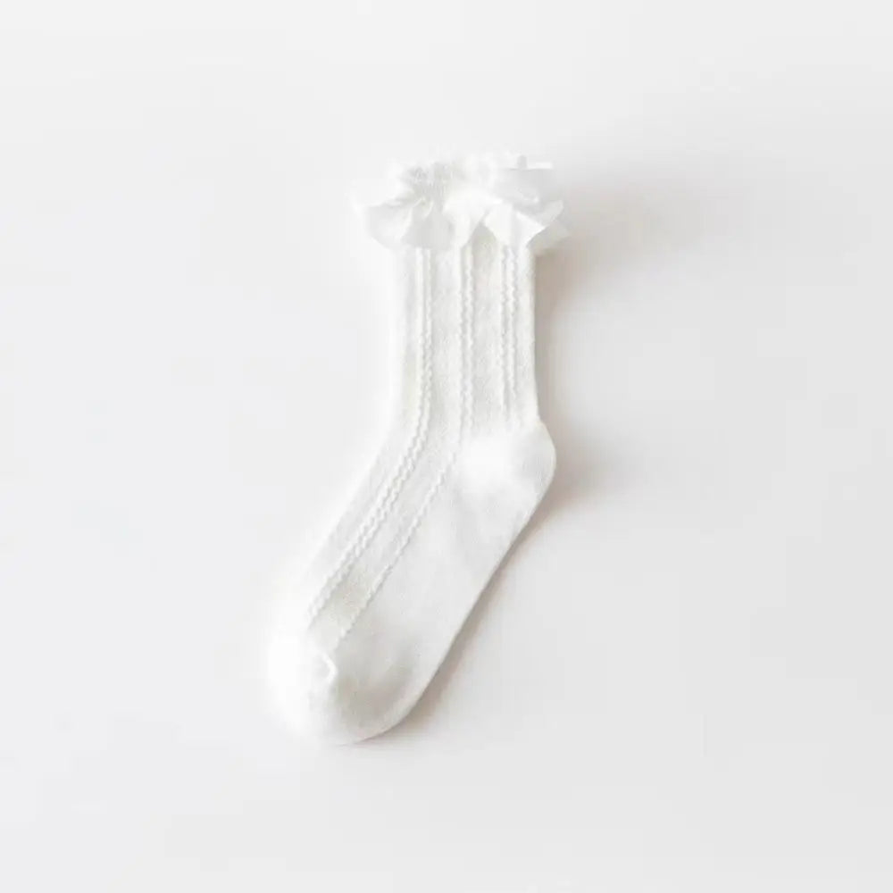 Women's Frilly Ruffle Cotton Socks - Ankle Short - Boat Socks - Loose Knitting - Solid Color - Mid Tube Sock