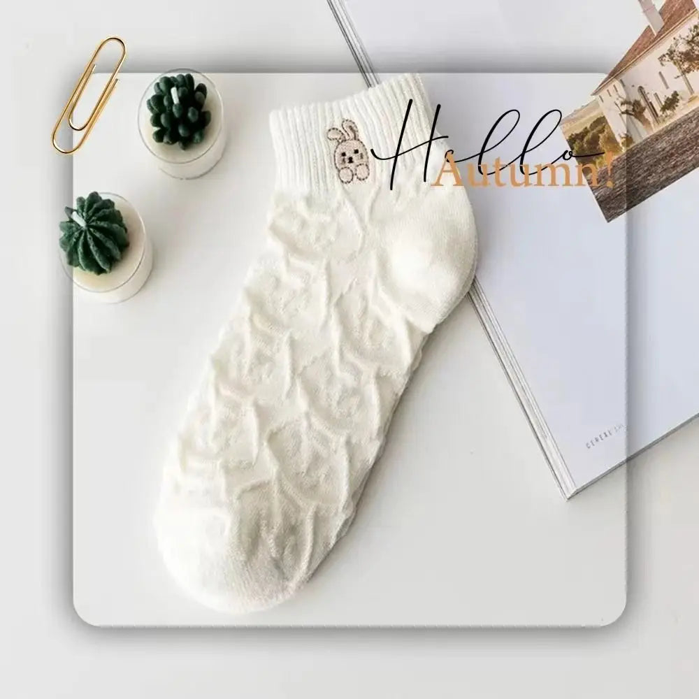 Women's Frilly Ruffle Cotton Socks - Ankle Short - Boat Socks - Loose Knitting - Solid Color - Mid Tube Sock