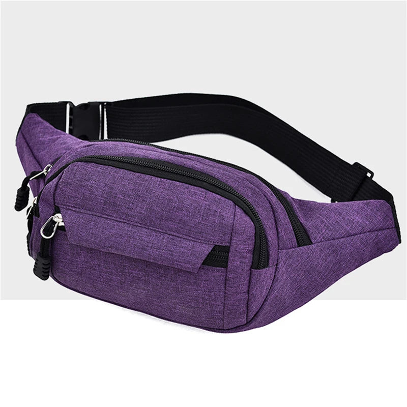 Water-resistant Waist Packs - Outdoor Sports Bag - Unisex - Canvas Pouch - Fanny Pouch - Solid Color - Zipper Crossbody Bag