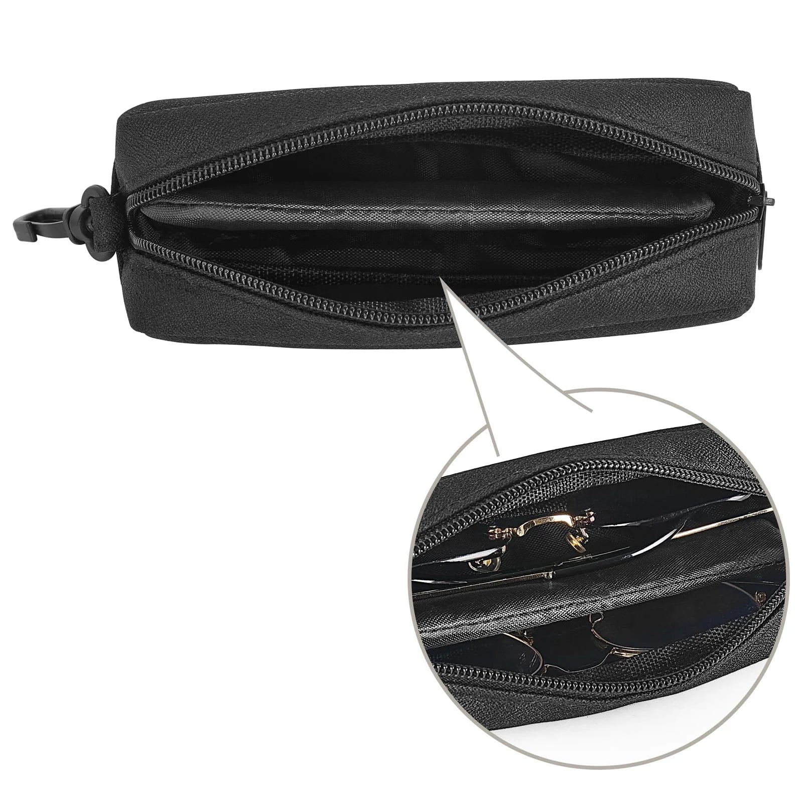 Double Glasses Case - Soft Eyeglass Case - Sunglasses Travel Case Organizer - Portable Reading Glass Pouch Bag with Clip Zipper