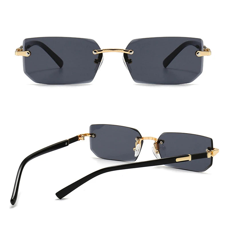 Retro Fashion Rimless Sunglasses - Classic Small Square Shades