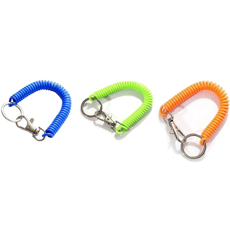 1-3 Pcs - 18cm Spiral Elastic Spring Rope Keychain - Key Ring Metal Carabiner for Anti-lost Ant-theft Phone, Wallet - Spring Key Cord Clasp Hook
