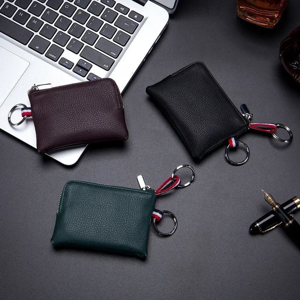 Genuine Leather Coin Purse Mini Ultra-thin Small Zipper Cute Wallet Soft Cowhide Leather Driver's License Key Bag Card Holder