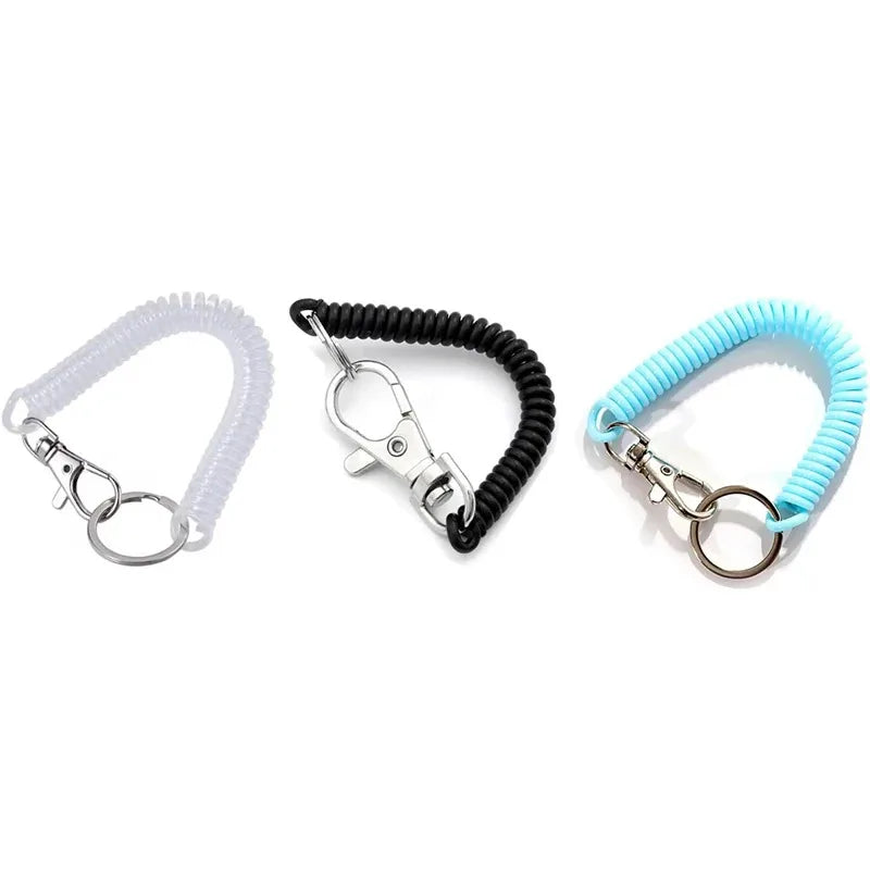 1-3 Pcs - 18cm Spiral Elastic Spring Rope Keychain - Key Ring Metal Carabiner for Anti-lost Ant-theft Phone, Wallet - Spring Key Cord Clasp Hook