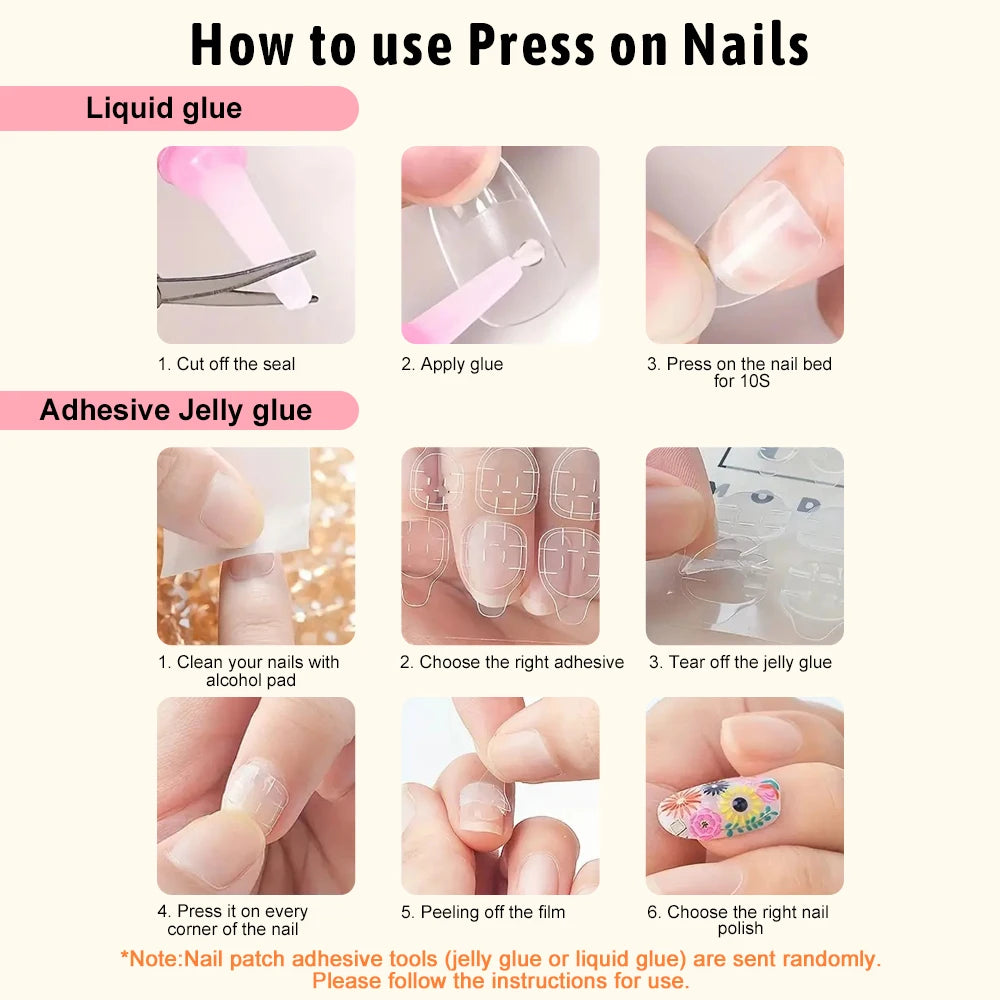 Glossy Press on Nails Set - Short Oval - Shiny Gradient - French Nail - Art - Design - Reusable Full Cover Fake Nails