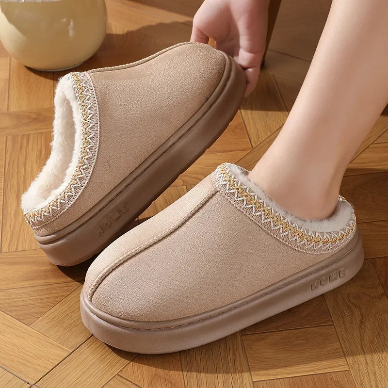 CHEAPER New Fashion Fluffy Platform Slippers for Women Winter Plush Warm Cotton Shoes Woman Comfort Non Slip Unisex Home Slippers