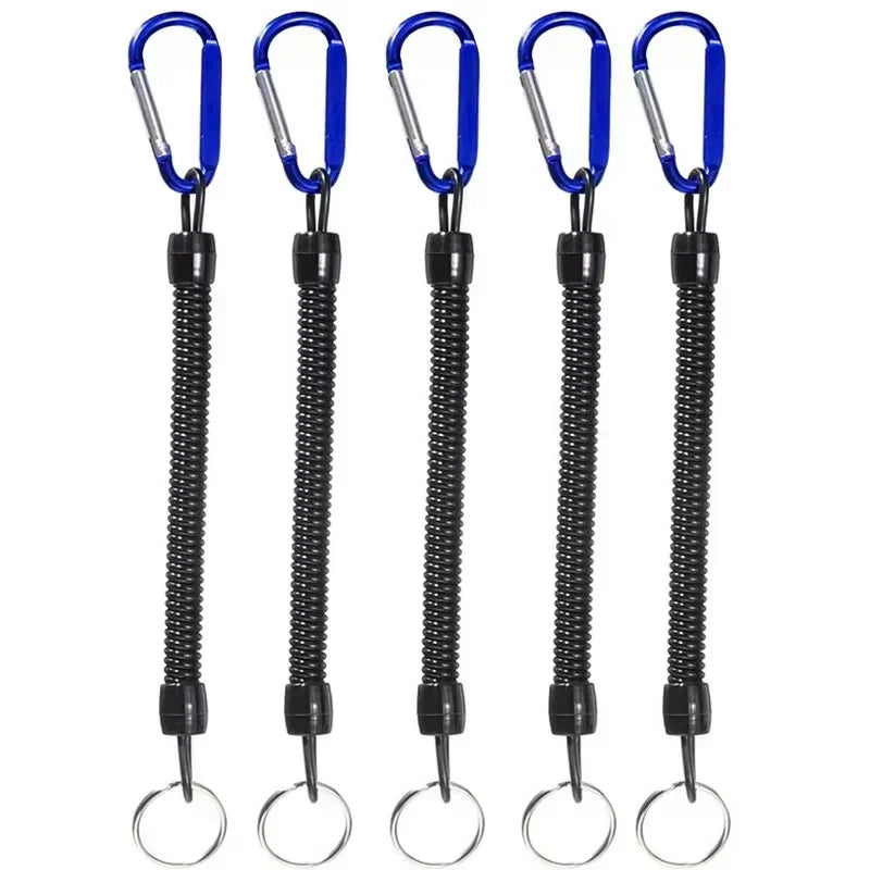 5pcs Fishing Lanyards - Tactical Retractable Spring Elastic Rope With Carabiner - Camping - Anti-lost Phone Keychain - Fishing Rope