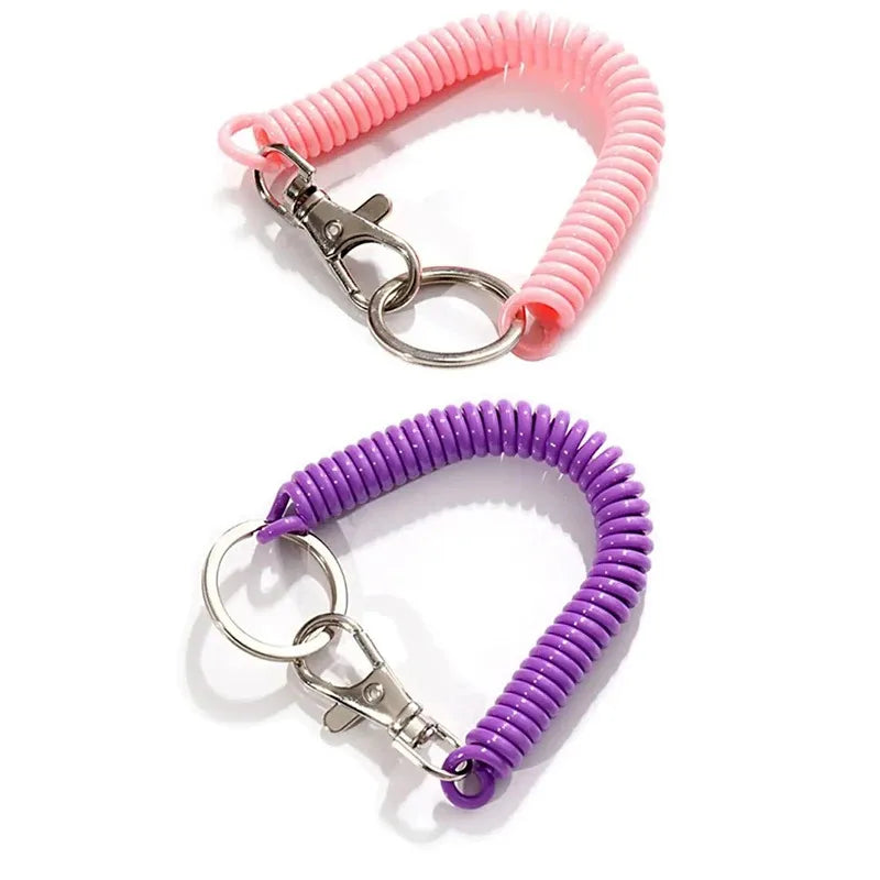 1-3 Pcs - 18cm Spiral Elastic Spring Rope Keychain - Key Ring Metal Carabiner for Anti-lost Ant-theft Phone, Wallet - Spring Key Cord Clasp Hook